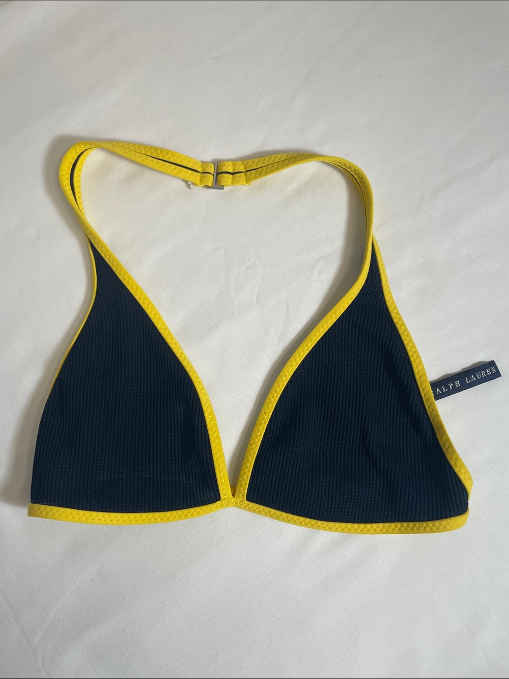 Ralph Lauren Navy Triangle Bikini  with Gold/ Yellow Trim small silver hardware